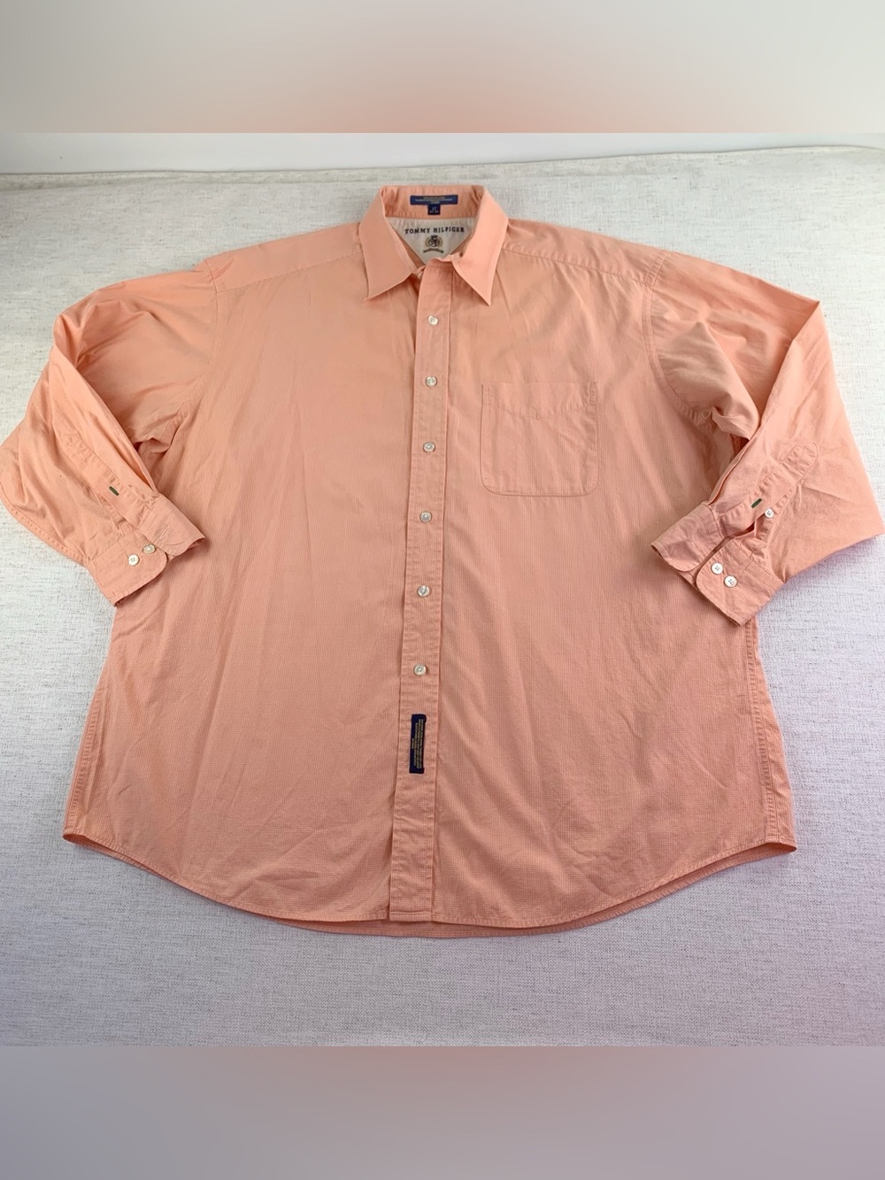 Tommy Hilfiger men's long sleeve micro check button up dress shirt orange white